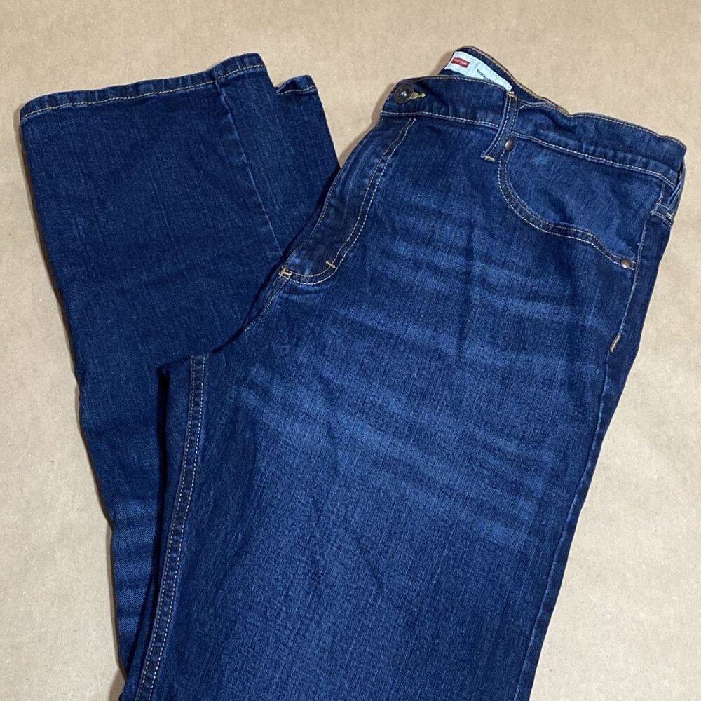 Dark Blue Denim Jeans Straight Leg Indigo Wash 38/30
